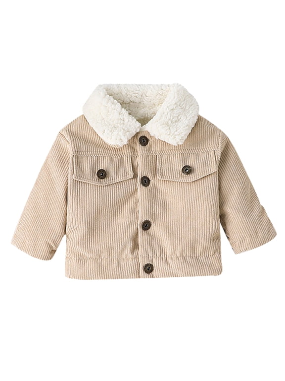 LYMAYTER Kids Unisex Corduroy Jacket Infant Solid Color Warm Outerwear Boys Girls Padded Thickened Cotton Coat for 3 Months-3 Years