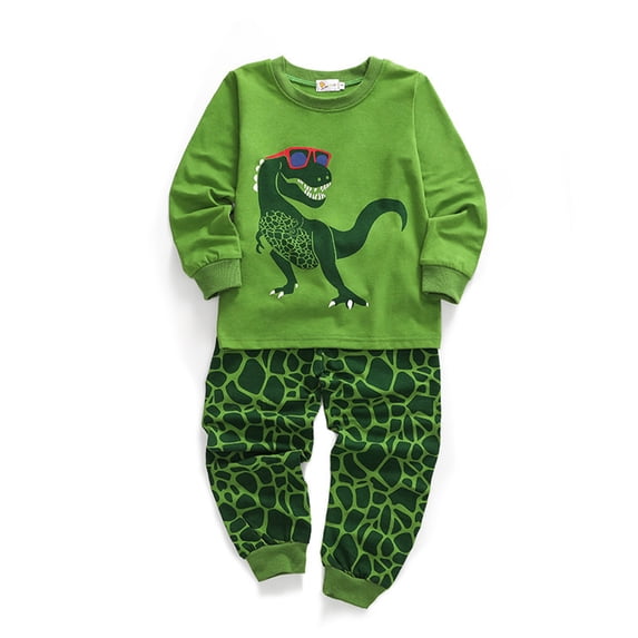 LYMAYTER Kids Unisex Cotton Pajama Outfits 2PCS Boys Girls Cartoon Long Sleeve Sleepwear Pants Set Toddler Casual Loungewear for 3-10 Years