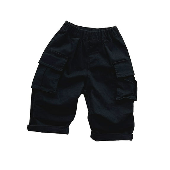 LYMAYTER Kids Unisex Cotton Shorts Boys Girls Spring Fall Wide-Legged Pants Toddler Solid Color with Pockets Casual Trousers for 1-6 Years