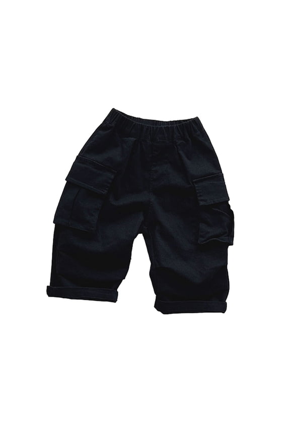 Kids Unisex Cotton Shorts Boys Girls Spring Fall Wide-Legged Pants Toddler Solid Color with Pockets Casual Trousers for 1-6 Years