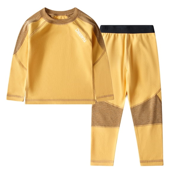 LYMAYTER Kids Unisex Cotton Underwear Outfits Toddler Solid Color Long Sleeves T-Shirt Warm Pants Set for 2-14 Years 2PCS