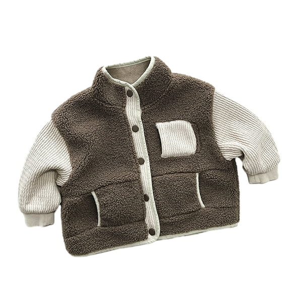 LYMAYTER Kids Unisex Fleece Jacket Girls Boys Solid Color Long Sleeve Outerwear Toddler Winter Warm Thickened Coats for 9 Months - 7 Years