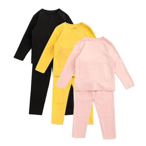 LYMAYTER Kids Unisex Pajamas Outfit 2PCS Boys Girls Velvet Long Sleeve Tops Pants Set Toddler Solid Colour Loungewear for 1-8Y