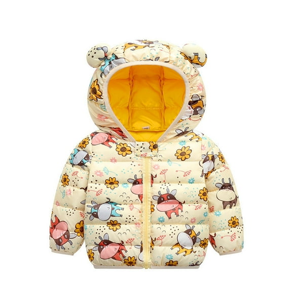 LYMAYTER Kids Unisex Warm Jacket Boys Girls Long Sleeves Fleece Outerwear Toddler Fall Winter Ear Hooded Coat for 1-7 Years