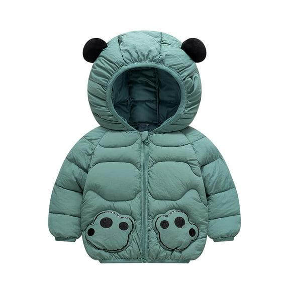 LYMAYTER Kids Unisex down Cotton Jacket Boys Girls Ears Hooded Printed Coats Toddler Fall Winter Fleece Outwears for 2-7 Years