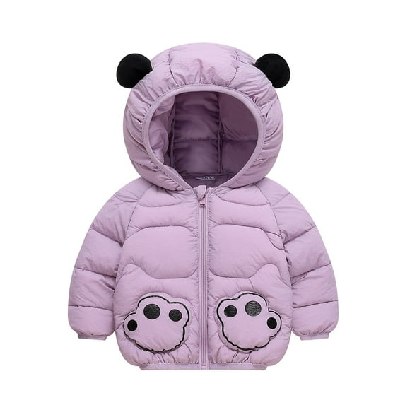 LYMAYTER Kids Unisex down Cotton Jacket Boys Girls Ears Hooded Printed Coats Toddler Fall Winter Fleece Outwears for 2-7 Years