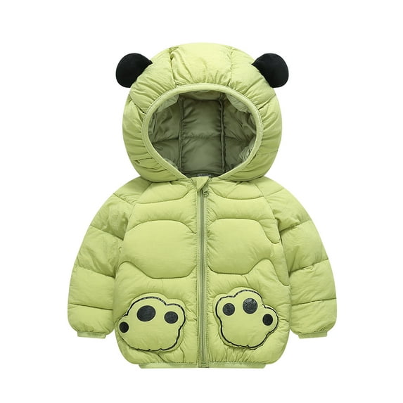 LYMAYTER Kids Unisex down Cotton Jacket Boys Girls Ears Hooded Printed Coats Toddler Fall Winter Fleece Outwears for 2-7 Years