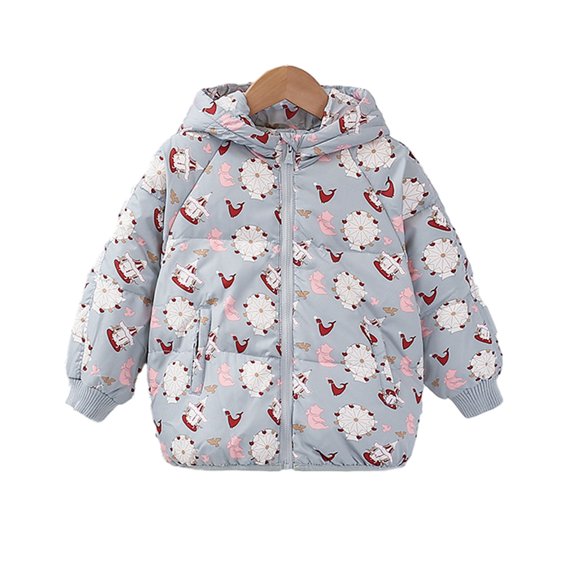 LYMAYTER Kids Unisex down Jacket Girls Boys Hooded Long Sleeve Outerwear Toddler Printed Light Warm Coats for 1-6 Years