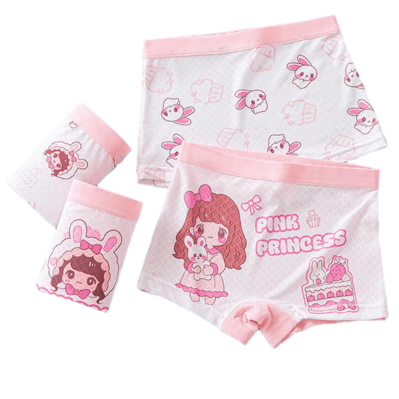 LYMAYTER Kids Young Girls Boxer Briefs Cartoon Print Elastic Waist Comfortable Flexible 4pcs