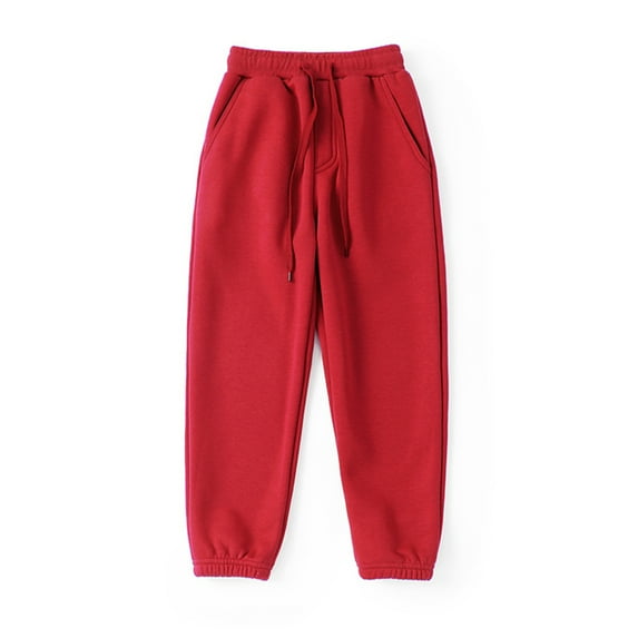 LYMAYTER Kids Youth Sweat Pants Boys Girls Solid Color Warm Trousers Toddler Fleece Casual Pants for 4-12 Years