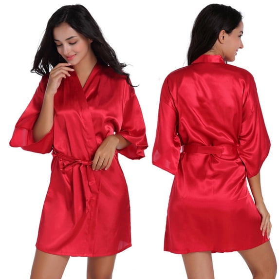LYMAYTER Kimono Robe for Women New Short Solid Color Bathrobe Fashion V-Neck Open Front Morning Robe S-3XL