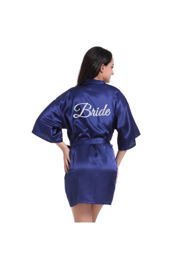 Kimono Robes for Women Summer Silver Letters Bathrobe Bride Short Satin Party Bathrobe S-2XL