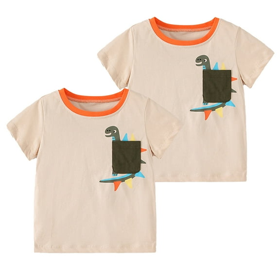 LYMAYTER Little Boys Crewneck Tees Kids Baby Cartoon Printed T-Shirts for 1-8 Years Toddler Summer Soft Cotton Shirt