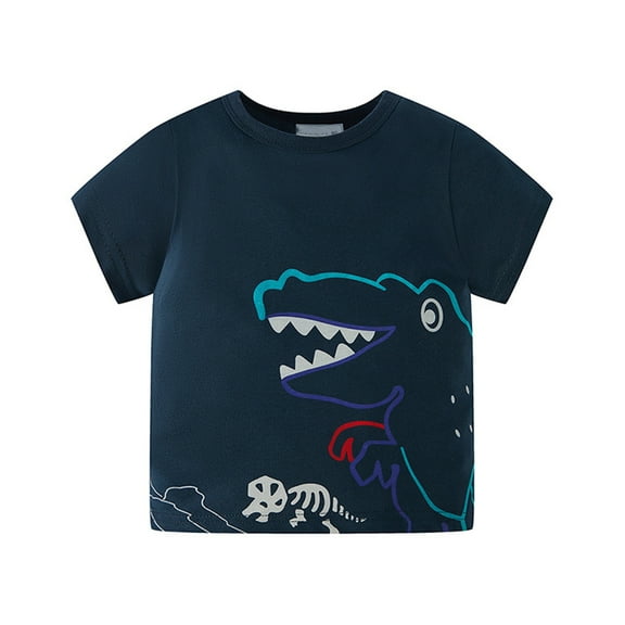 LYMAYTER Little Boys Crewneck Tees Kids Baby Cartoon Printed T-Shirts for 1-8 Years Toddler Summer Soft Cotton Shirt