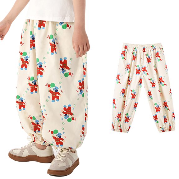 LYMAYTER Little Boys Girls Cotton Pants for Kids Toddler Color Blocking Trousers Girls Summer Anti-Mosquito Pants 2-12 Years