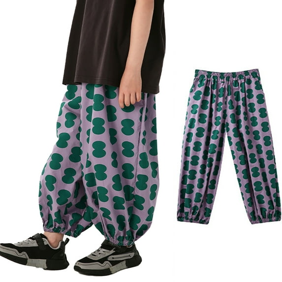 LYMAYTER Little Boys Girls Cotton Pants for Kids Toddler Color Blocking Trousers Girls Summer Anti-Mosquito Pants 2-12 Years