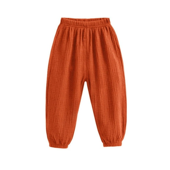 LYMAYTER Little Boys Girls Long Trousers for Kids Solid Color Elastic Waist Pants for 1-8 Years Toddler Outdoor Anti-Mosquito Sweat Pants