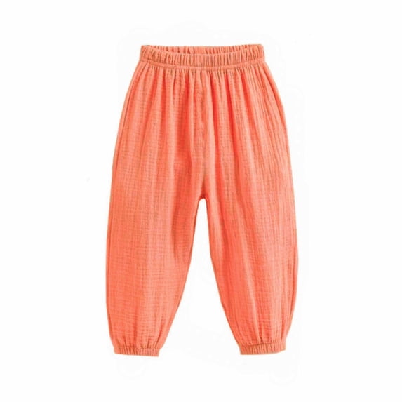 LYMAYTER Little Boys Girls Long Trousers for Kids Solid Color Elastic Waist Pants for 1-8 Years Toddler Outdoor Anti-Mosquito Sweat Pants
