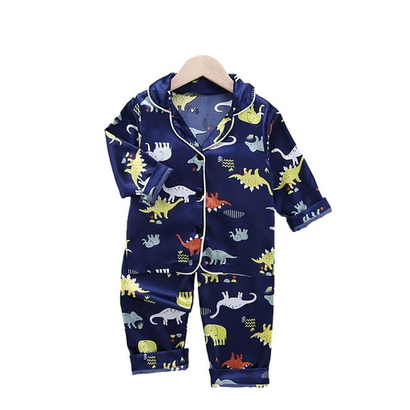 LYMAYTER Little Boys Girls Silk Satin Pajamas Set for Kids Toddler Printing Short Sleeve Jammies Outfit 2PCS Summer Buttons Sleepwear Loungewear Size 4-8t 0968