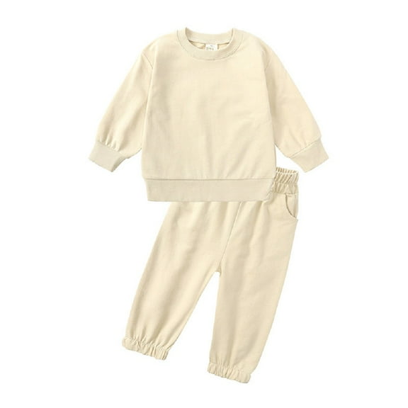 LYMAYTER Little Boys Girls Sweatshirt Outfit 2PCS Infant Solid Color Long Sleeve Tops and Pants Set for 12 Months-13 Years