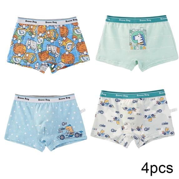 LYMAYTER Little Boys Soft Underwear Panties 4 Pack for Kids Toddler Cartoon Cotton Briefs Boxer for 3-14 Years Four Seasons Four Corners Shorts