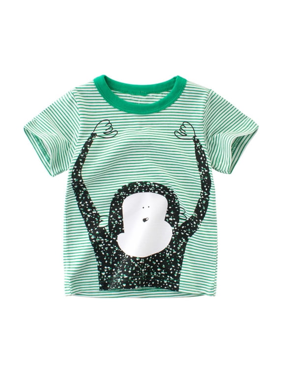 Little Boys Striped T-Shirt for Kids Baby Cartoon Printing Tees Toddler Short Sleeve Tee Shirt 1-9 Years