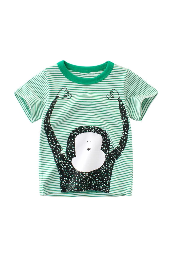Little Boys Striped T-Shirt for Kids Baby Cartoon Printing Tees Toddler Short Sleeve Tee Shirt 1-9 Years