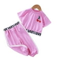 thumbnail image 1 of LYMAYTER 1-10 Y Toddler Baby Girl Summer Clothes 2 PCS Set Summer Fashion High Waisted Short Sleeve Long Pants Set, 1 of 7