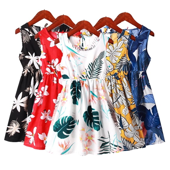 LYMAYTER Little Girls Casual Dress Kids Cute Printing Princess Dresse Toddler Comfortable Soft Sundress Dress for 3-12 T