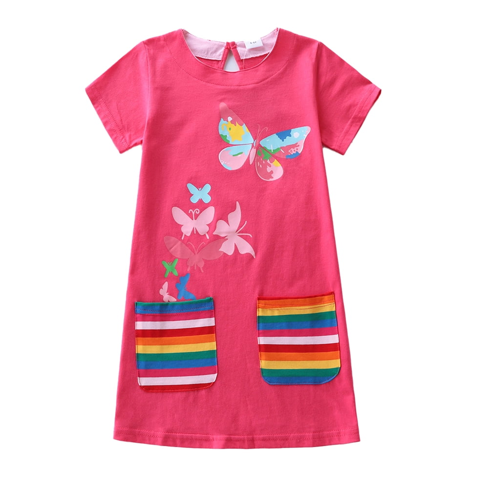 LYMAYTER Little Girls Cotton Dresses Kids Short Sleeve Summer Princess