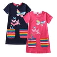 thumbnail image 1 of LYMAYTER Little Girls Cotton Dresses Kids Short Sleeve Summer Princess Dress Toddler Printed Crewneck Sundress Dress for 3-8 Year, 1 of 8
