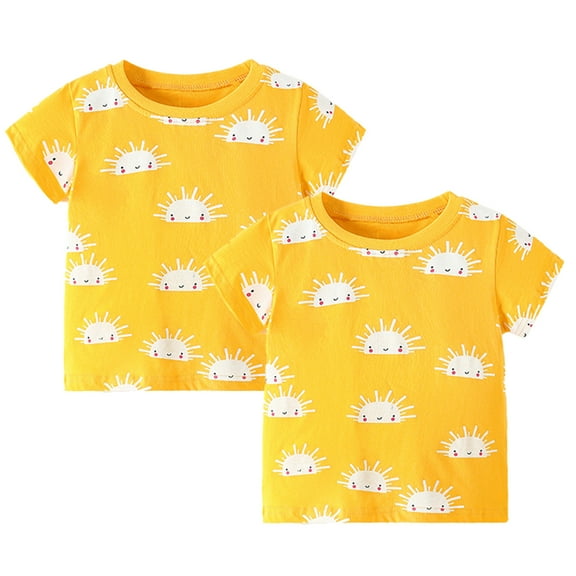 LYMAYTER Little Girls Crewneck T-Shirt Kids Baby Cotton Short Sleeve Tees Tops Toddler Summer Prints Pullover Shirt for 1-8 Years