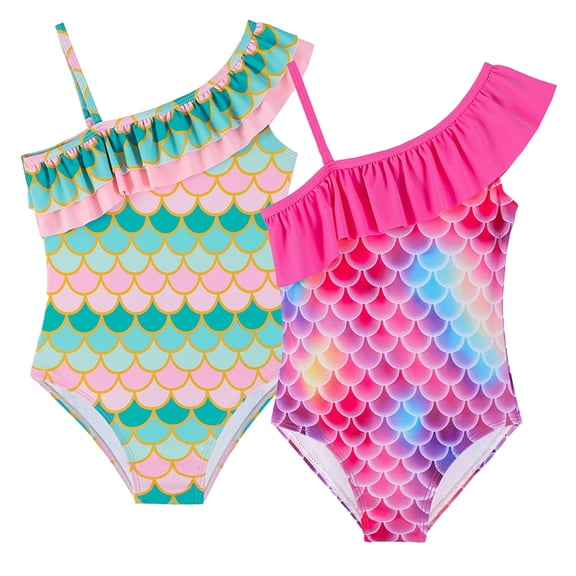 LYMAYTER Little Girls Halter Swimsuits One Piece Ruffle Bathing Suit for Kids Toddler Summer Stylish Bikini Swimwear 4-12 Years
