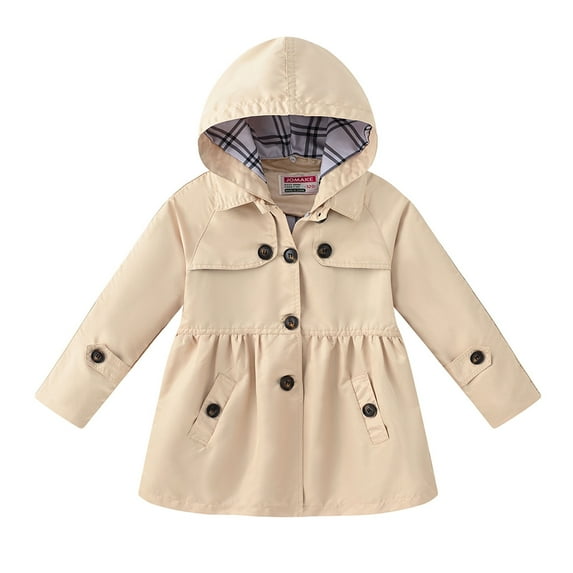 LYMAYTER Little Girls Hooded Jacket Baby Mid-Length Trench Coat Toddler Solid Color Outerwear for 3-11 Years