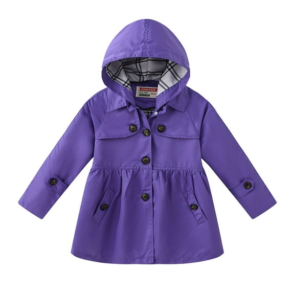 LYMAYTER Little Girls Hooded Jacket Baby Mid-Length Trench Coat Toddler Solid Color Outerwear for 3-11 Years