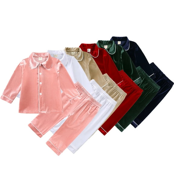 LYMAYTER Little Girls Pajamas Outfit for Kids Baby Gold Velvet Long Sleeve Sleepwear Set 2PCS Toddler Fall Winter Button Loungewear for 3M-13 T