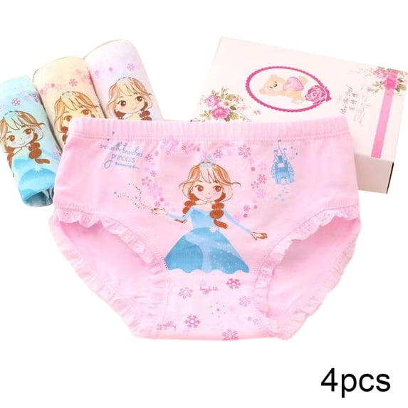 LYMAYTER Little Girls Panties Underwear Kids Cotton Breathable Four Corners Shorts for 2-12 T Toddler Printing Soft Triangle Boxer Briefs 4 PCS