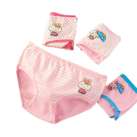 LYMAYTER Little Girls Panties Underwear Kids Cotton Breathable Four Corners Shorts for 2-12 T Toddler Printing Soft Triangle Boxer Briefs 4 PCS