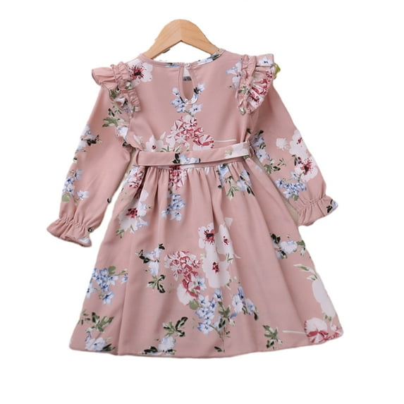 LYMAYTER Little Girls Ruffle Princess Dresses Kids Baby Cartoon Long Sleeve Dress Toddler Crewneck Casual Dress for 2-7 Years