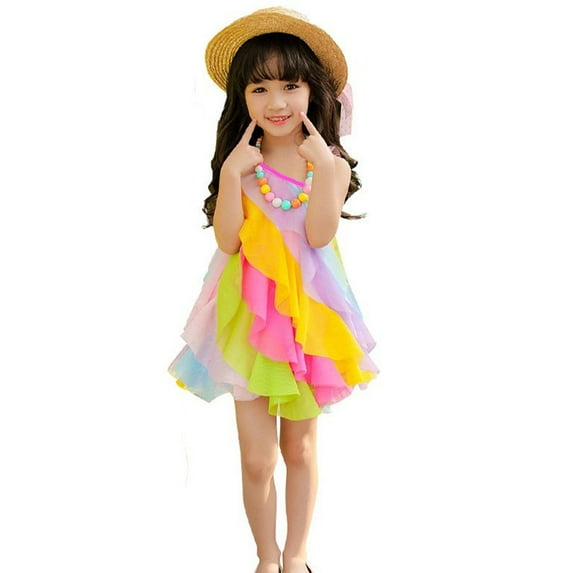 LYMAYTER Little Girls Soft Dresses Kids Sleeveless Party Princess Dress Toddler Colourful Casual Dress Sundress for 2-10 Years