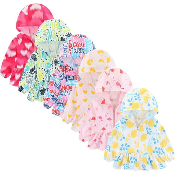 LYMAYTER Little Girls Sun Protection Jacket for Kids Toddler Long Sleeve Cartoon Sun Suits Tops for 3-8 T Girls Summer Hoodie Rash Guard