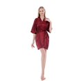 thumbnail image 1 of LYMAYTER M-2XL Women Fashion Bathrobe Summer Cozy Satin Robe Solid Color Kimono Sleepwear with Pocket, 1 of 8