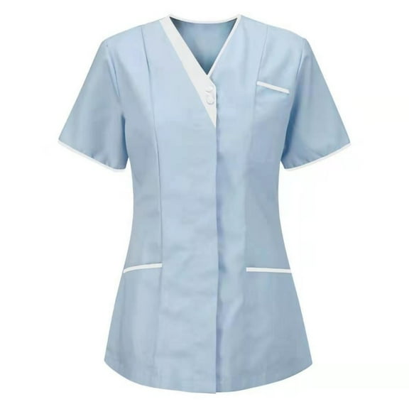 LYMAYTER Medical Scrub Tops for Women Short Sleeve V Neck Nurse Work Uniform Shirts with Pockets S-3XL