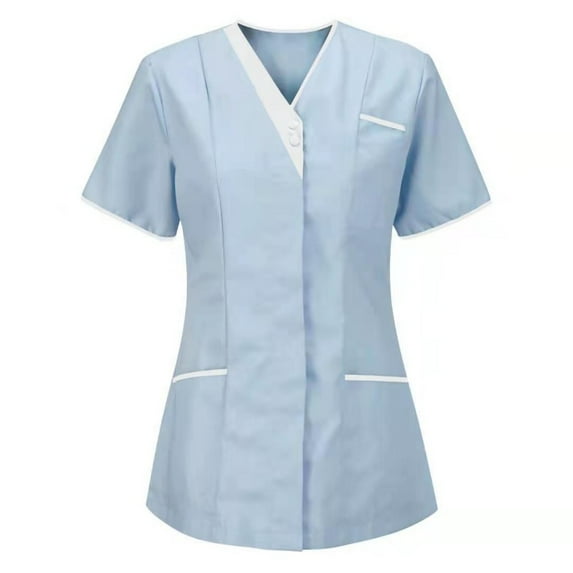 LYMAYTER Medical Scrub Tops for Women Short Sleeve V Neck Nurse Work Uniform Shirts with Pockets S-3XL