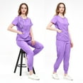 thumbnail image 1 of LYMAYTER Medical Uniform for Womens, Round Neckline Solid Color Casual with Pockets for Medical Uniform Set S-2XL, 1 of 6