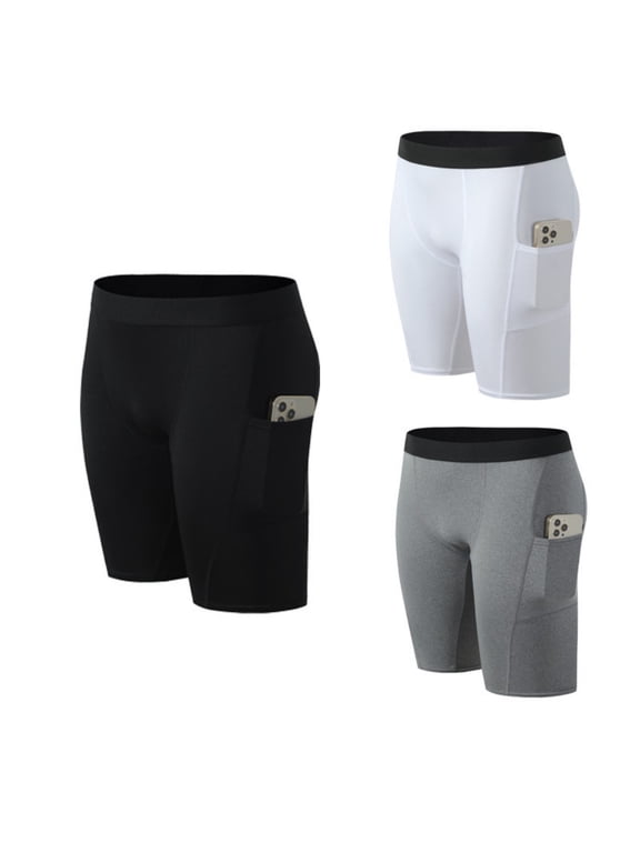 Men Shorts for Compression Tights with Pockets for S-3XL Running Gym Spandex Base Layer Boxer Briefs