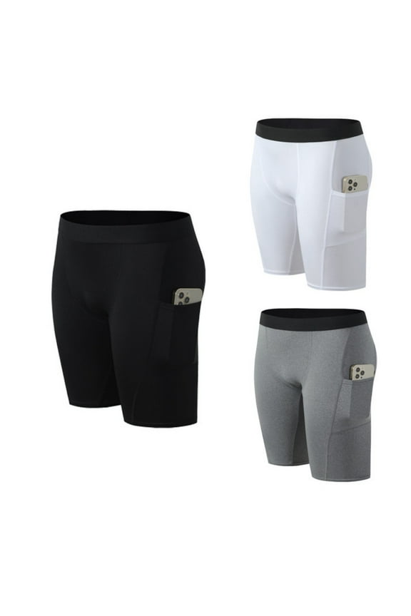 Men Shorts for Compression Tights with Pockets for S-3XL Running Gym Spandex Base Layer Boxer Briefs