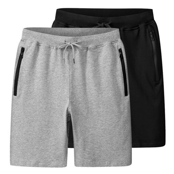 LYMAYTER Men Sweat Shorts Casual Solid Color Knit Breathable for Athletic Shorts with Zipper Pockets M-5XL