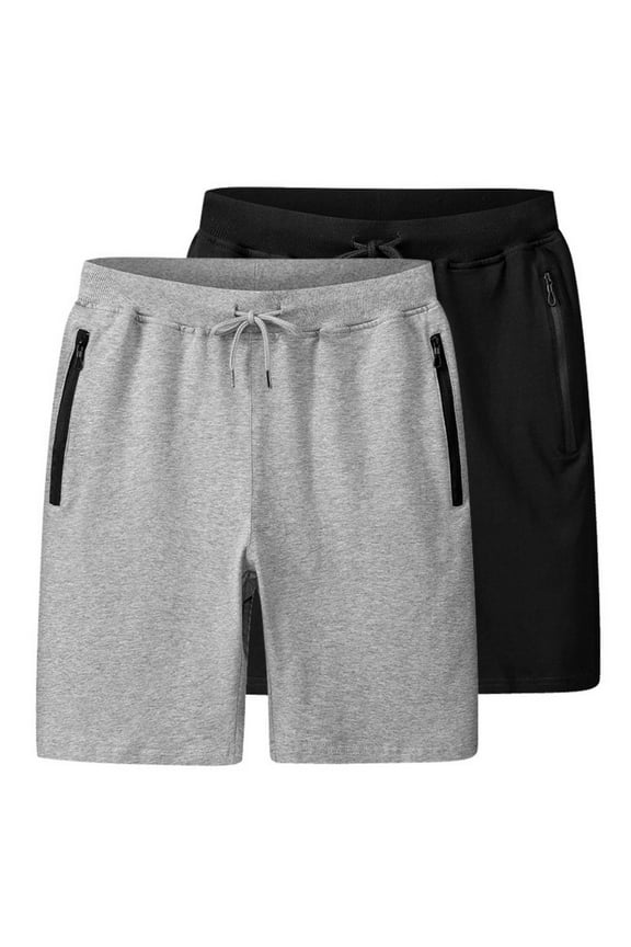 Men Sweat Shorts Casual Solid Color Knit Breathable for Athletic Shorts with Zipper Pockets M-5XL