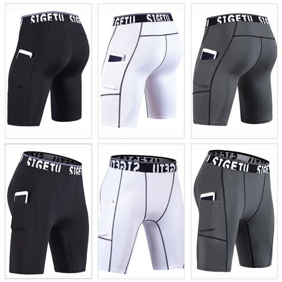 LYMAYTER Men's Athletic Compression Shorts Workout Running Pocket Design Letter Shorts For S-3XL